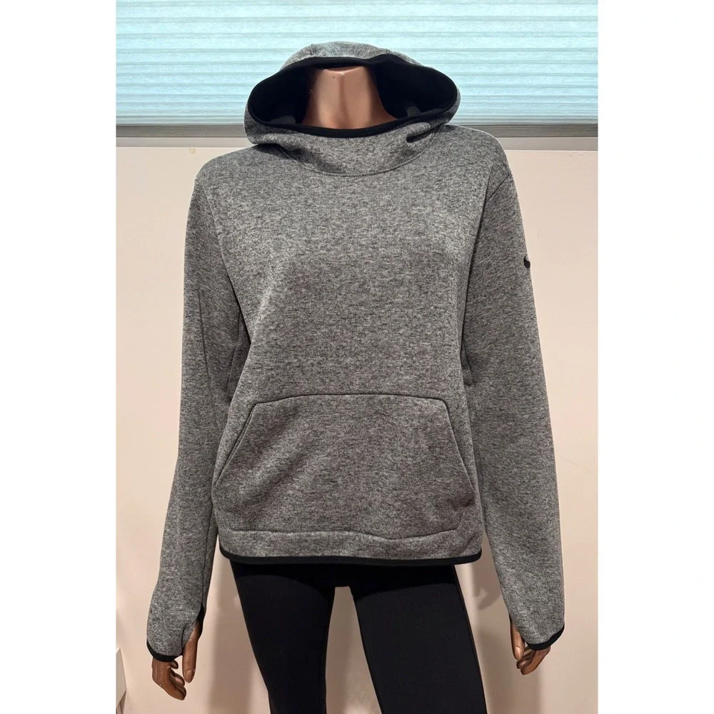 Nike Dri-FIT Womens Grey Heathered Fleece Pullover Hoodie Thumbholes Pockets/M